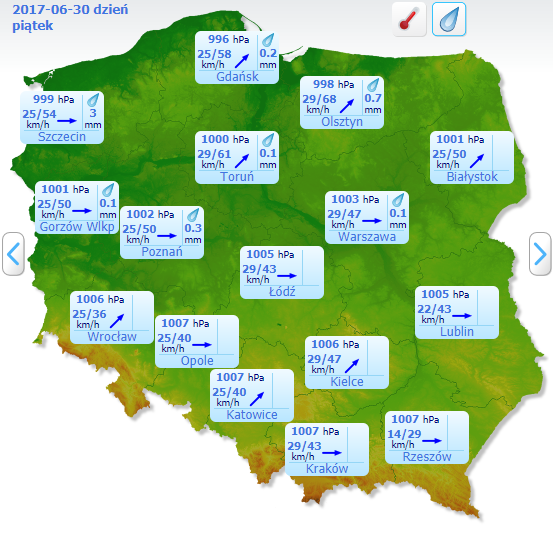 Mapa Polski - opady